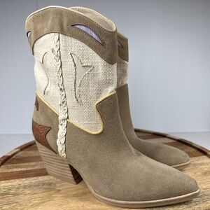 DOLCE VITA Loral Cowboy Boot Western Leather Suede Textile Size 6.5 Block Heel